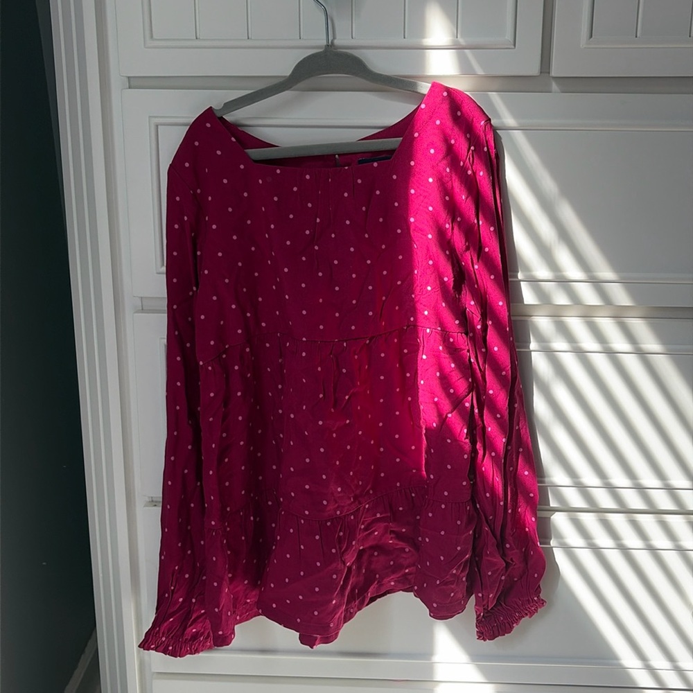 Lands End kids long sleeve, pink polkadot top ,size 8